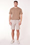 Beige Men's Chino Shorts - Linen Look Relaxed Fit with Side Pockets and Elastic Waist - 2