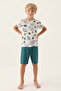 Boy's Crew Neck Pigment Printed Summer Regular Fit Cream Bermuda Set Ar2985-C-V1