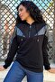 Three Thread Crystal Stone Hooded Faux Leather Black Women's Cotton Stylish Sweatshirt - 6