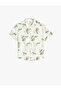 Short Sleeve Cotton Shirt with Print Button Detail