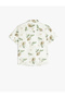Short Sleeve Cotton Shirt with Print Button Detail - 2