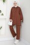 Snap Fastener Hooded Double Set Brown Hm2646 - 6