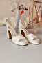 Women's 10 cm Platform White Pearl Bridal Shoes - 7