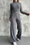 Women's Mock Neck Knit Cropped Sweater Pants Knit Top and Bottom Set - 5