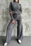 Women's Mock Neck Knit Cropped Sweater Pants Knit Top and Bottom Set - 3
