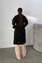 Women's Black Cashmere Coat with Belt, Embroidered Large Pockets, Double-Breasted Collar - 7