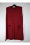 Women's Burgundy Hooded Buttoned Pocket Sleeveless Two Thread Long Vest - 5