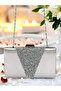 Silver Gray Satin Silver Stone Metal Handle Evening Bag Evening Bag - 4