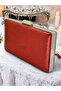 Red Platinum Crystal Patterned Matte Leather Metal Handle Evening Bag Evening Bag Henna