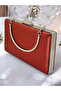 Red Crystal Patterned Matte Leather Metal Handle Evening Bag Evening Bag Henna Bag - 6