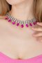 Women's Elegante Model Fuchsia Color Drop Stone Detail 3 Row Zircon Stone Choker Necklace Gift Party Wedding