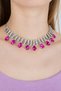 Women's Elegante Model Fuchsia Color Drop Stone Detail 3 Row Zircon Stone Choker Necklace Gift Party Wedding - 5