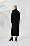 Half Turtleneck Stand Collar Long Sleeve Asymmetrical Button Detail Soft Textured Full Ankle Length Knitwear Dress - 2