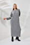Round Crew Neck Ribbed Long Sleeve Oversize Ankle Length Basic Seasonal Knitwear Dress - 5