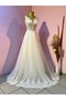 Off White A-Line Guipure Embroidered Wedding Dress - 3