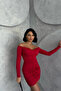 Women Red Chest Globe Lycra Mini Dress Nbdf122 - 2