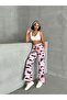 Women's Pink Camouflage Wide Leg Ripped Detailed Raised Tracksuit