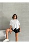 Women's White Off-Shoulder Bat Sleeve Triangle Detailed Crew Neck Blouse