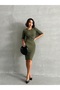 Women's Khaki Crew Neck Knot Detail Camisole Poly Viscose Dress - 4