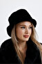 Black Vegan Fur Plush Winter Women's Bucket Hat - 4