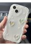 iPhone 14 Case with Design Pattern, Camera Protection, 3D Heart and Pearl Design, Transparent Silicone - 6