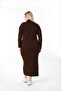 Bitter Brown Half Turtleneck Knitwear Plus Size Dress - 6