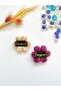2-Piece Beige and Rose Dried Glitter Knitted Daisy Pattern Snap Clip Newborn Hairless Baby Buckle - 4