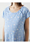 Blue Crew Neck Patterned Short Sleeve Maternity Nightdress - 3