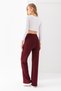 Women's Burgundy Front Ribbed Wide Fit Wide Leg Modal Fabric High Waist Recovery Pants Leggings - 7