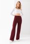 Women's Burgundy Front Ribbed Wide Fit Wide Leg Modal Fabric High Waist Recovery Pants Leggings - 5