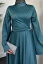 Turquoise Pary Cross Front Evening Dress - 4