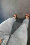 High Waist Gray Women's Jeans - Snow Wash Boyfriend Cut - 4