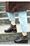 (Velma) Real Leather Brown Lace-Up Zip Inside Orthopedic Rubber Non-Slip Sole Ankle Boots - 7