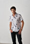 Flame Cotton Short Sleeve, Palm Print Men's Shirt - 4