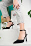 Women's Suede Black Strappy Heeled Shoes - 3