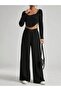 Solid Color Cross Belt Detailed High Waist Wide Leg Sweatpants - Comfortable and Fashionable Two Yarn Fabric