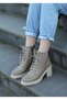 (Peki̇n) Real Leather Inside Orthopedic Serrated Non-Slip Sole Lace-Up Zippered Mink Boots - 6
