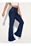 Flared Jeans Dark Blue Fade-Resistant Denim Pants Power Lycra High Waist - 2