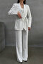 Women's Striped Belted Blazer Jacket and Trousers Set White - 6