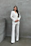 Women's Striped Belted Blazer Jacket and Trousers Set White - 3