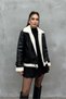 Women's White Sheepskin Black Short Biker Leather Jacket Coat - 4