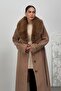 Removable Fur Men's Collar Waist Belted Coat Kamel 3015-Y - 5