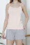 Women's Pajama Set with Shorts, Rope Strap, Cotton Lycra, Salmon with Pockets - 2