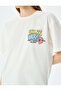 Crew Neck Back Printed Ecru Women's T-Shirt 5Sal10245Ik - 5