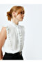 Mandarin Collar Sleeveless Ruffle Shirt - 2