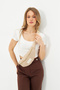 Wolf&Rock Gold Detailed Cream Quilted Fabric Waist and Shoulder Bag - 4