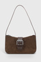 Women's Suede Dark Brown Buckle Shoulder Bag 268 - 2
