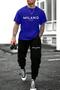Men's Sax Blue Milano Printed Tshirt Black Bottom Top Set