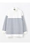 Lcw Modest Navy Blue Stand Collar Striped Women's Sweatshirt Tunic - 5
