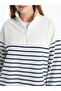 Lcw Modest Navy Blue Stand Collar Striped Women's Sweatshirt Tunic - 3